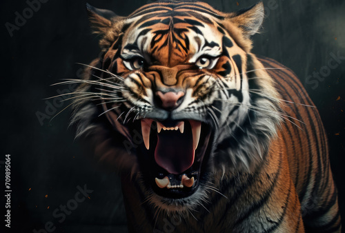 Fierce Tiger With Jaw Wide Open Ready to Attack Prey in the Wilderness © Piotr