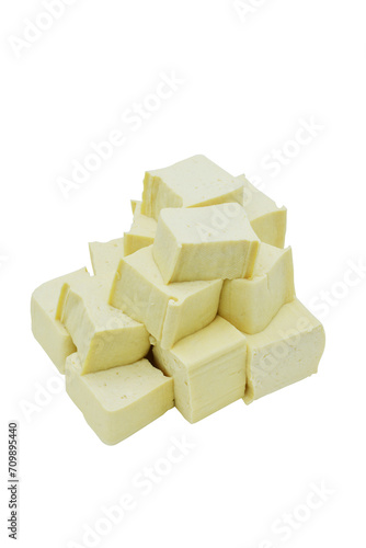 pieces of fresh tofu, Vegetarian food made from soybeans isolate on transparent background, element for design