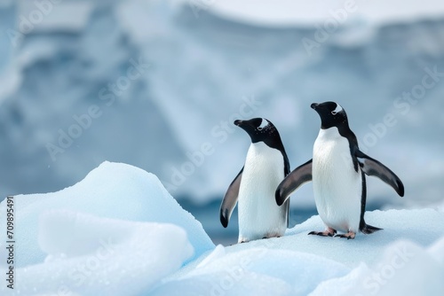 Adelie penguin  Pygoscelis adeliae  on iceberg. Graham Passage  Antarctic Peninsula  Antarctica.
