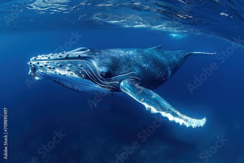 Humpback whale swimming Underwater    South Pacific