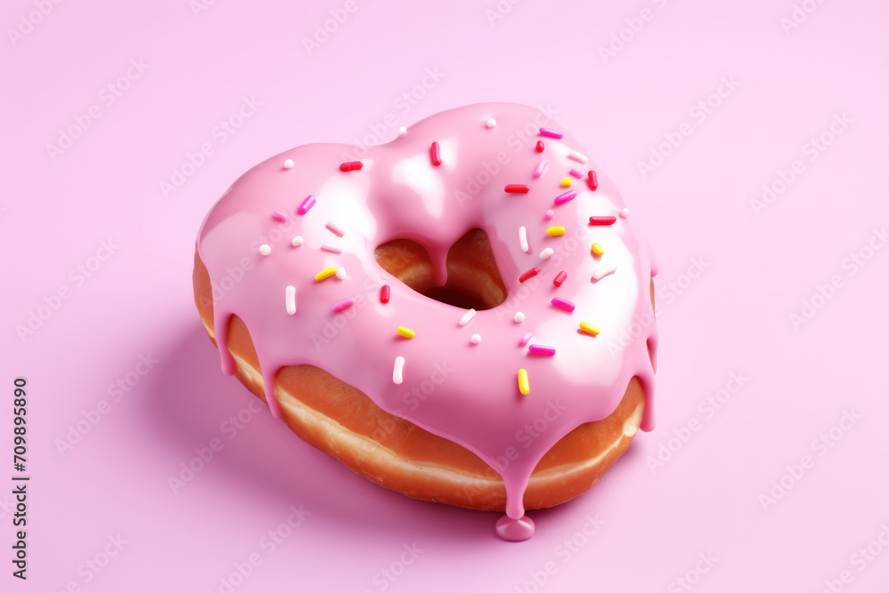 heart-shaped pink donut with sprinkles heart-shaped pink donut with sprinkles