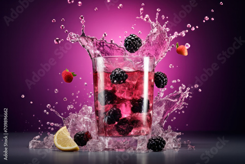 splash in cocktail with berries in alcohol drink