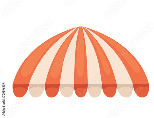 Orange and white striped sun shade awning shelter for store cafe or market vector illustration isolated on white background