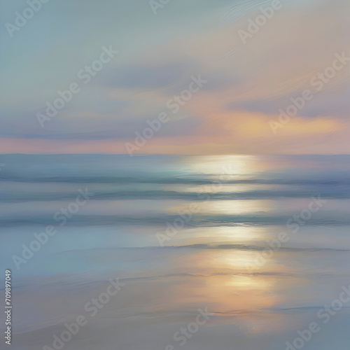 The beach at sunset. Pastel colors in impressionist style. Beach illustration. © Pram