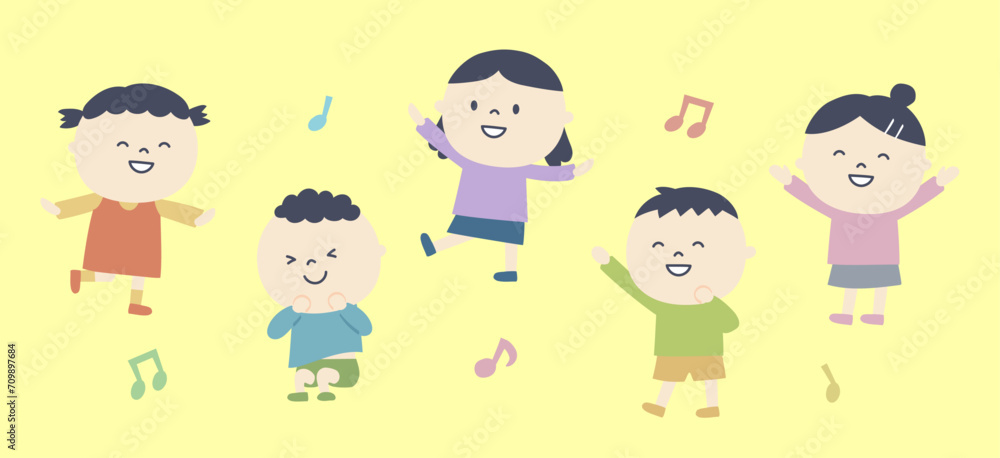 リズムに合わせて体を動かす子供たちのイラスト