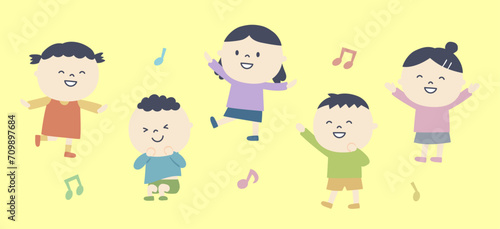 リズムに合わせて体を動かす子供たちのイラスト