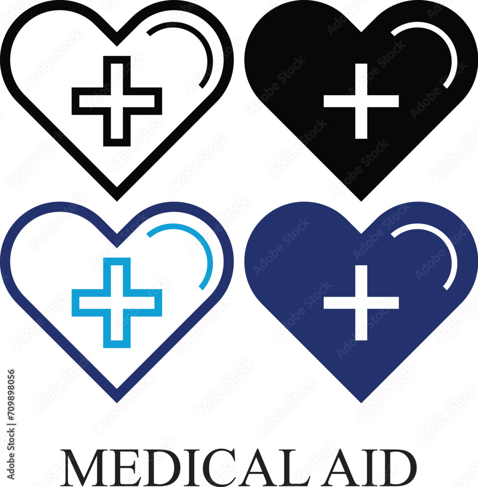 Obraz premium Medical aid Colorful and black & white icon set. Editable icon Set of Charity and donation in line & fill style. High quality business icon set of charity
