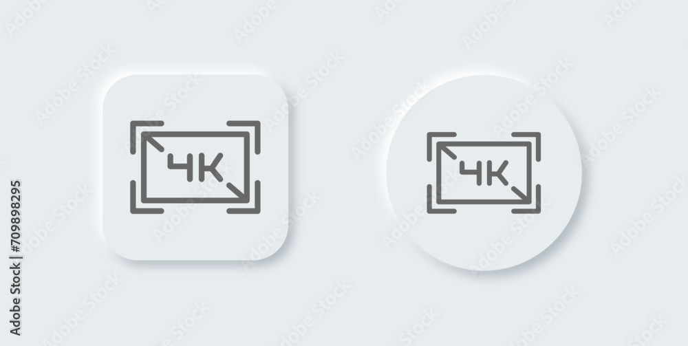 4k line icon in neomorphic design style. Screen resolution signs vector illustration. 4k line icon in neomorphic design style. Screen resolution signs vector illustration.