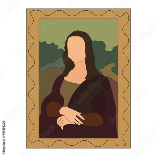 Linear flat illustration of portrait The Mona Lisa by Leonardo da Vinci.