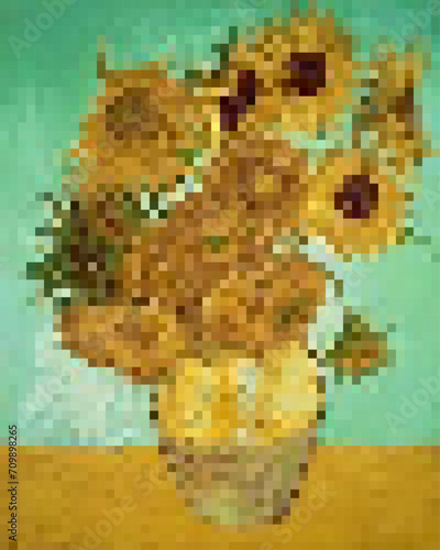 Pixel art. Sunflowers by Vincent van Gogh © Tetiana