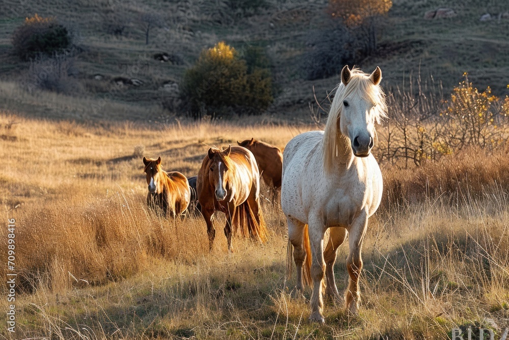 Obraz premium Horses in the field in Catalonia in
