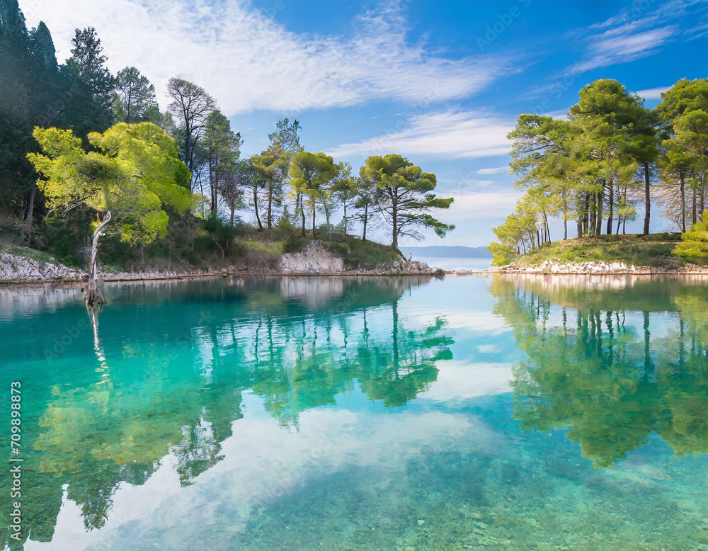 Obraz premium nature scenery; calm view; crystal clear water; reflection of trees