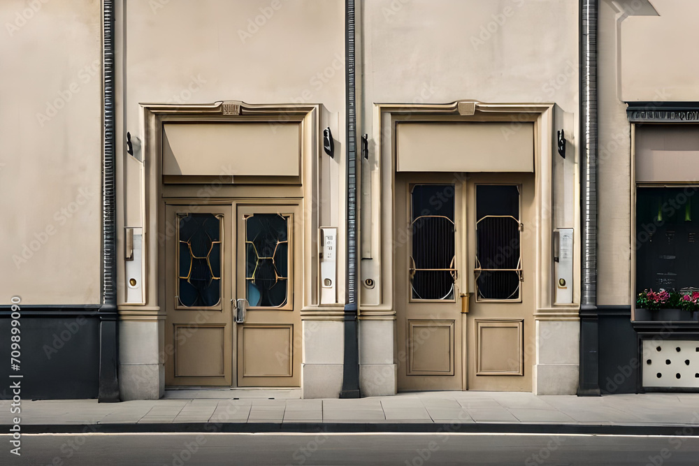 old european village facade , charming boutique storefront ,beige freestone old european village facade , charming boutique storefront ,beige freestone