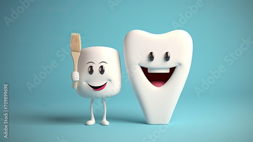 happy cartoon tooth on light background