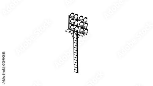 Football light mast, black isolated silhouette