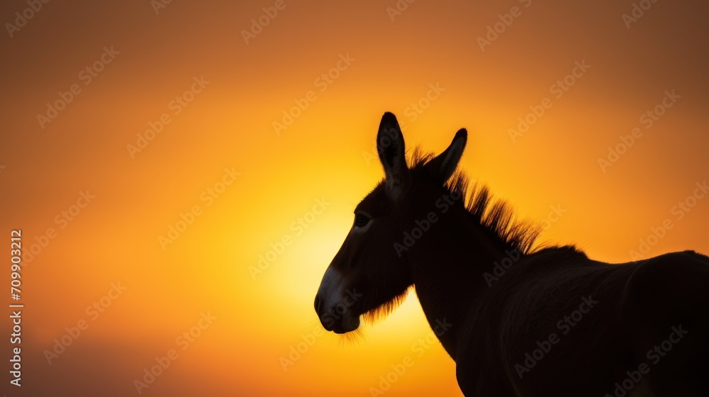 Silhouette of donkey on sunset sky. Silhouette of donkey on sunset sky.