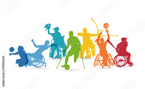 Sporters with Disabilities United. Colorful Silhouettes of Various Sport Athletes with Disabilities. photo