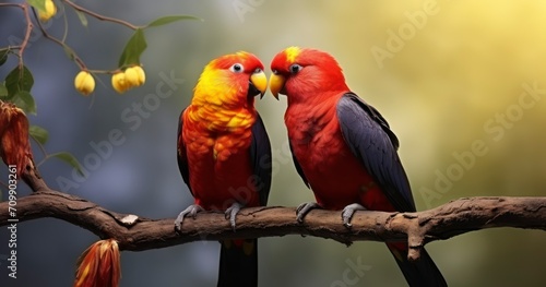 The Idyllic Scene of Two Parrots Together on a Branch