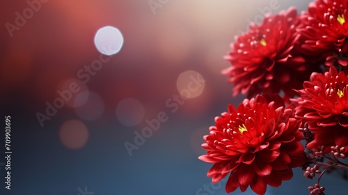 Vibrant red chrysanthemum flower on enchanting bokeh background with ample text placement space © Andrei