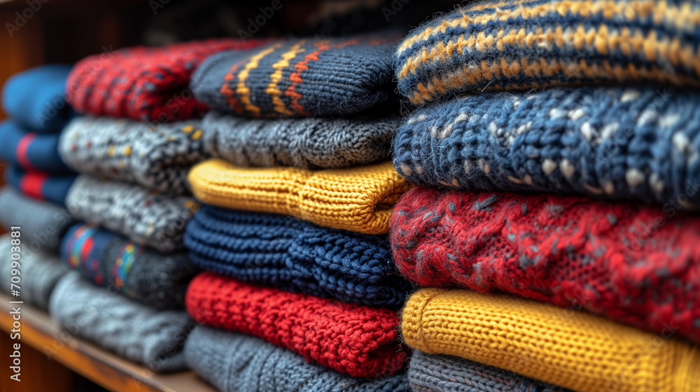 Stacked Sweaters on Shelf Stacked Sweaters on Shelf