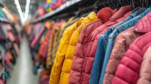 Row of Coats Hanging on Store Rack