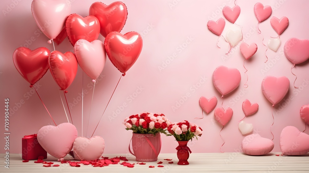 Valentine Day Theme with Heart Balloons and Roses