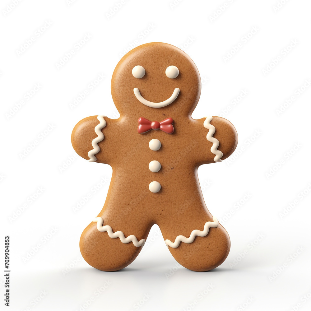 Gingerbread man simple 3D on white background created with Generative Ai Gingerbread man simple 3D on white background created with Generative Ai