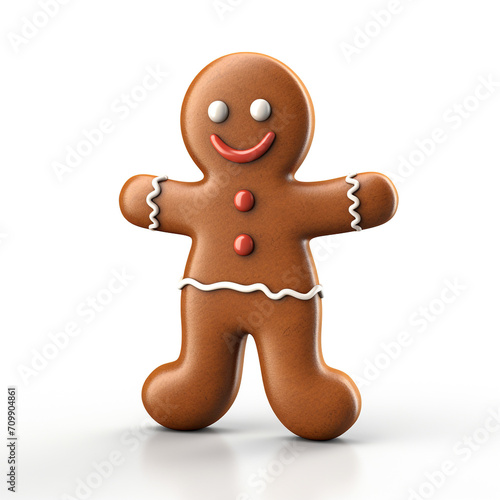 Gingerbread man simple 3D on white background created with Generative Ai