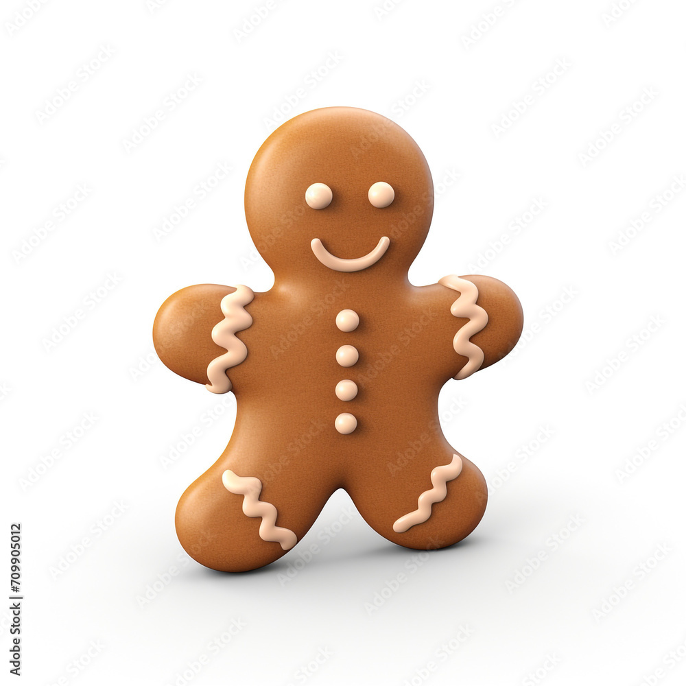 Obraz premium Gingerbread man simple 3D on white background created with Generative Ai