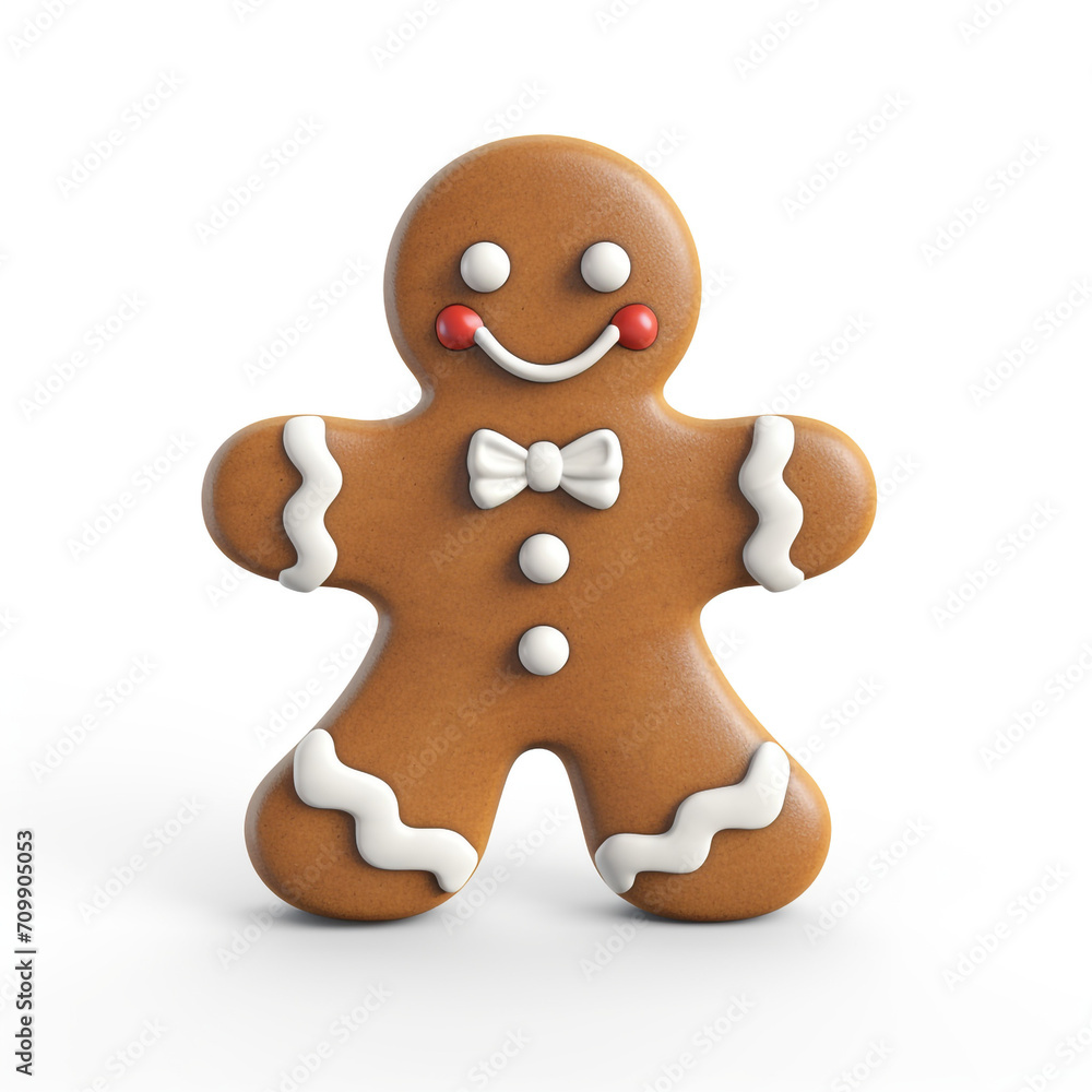 Gingerbread man simple 3D on white background created with Generative Ai Gingerbread man simple 3D on white background created with Generative Ai