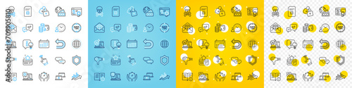 Vector icons set of Undo, Calendar and Hair dryer line icons pack for web with Security, Approve, Chemical hazard outline icon. Timer, Tips, Outsource work pictogram. Online rating. Vector