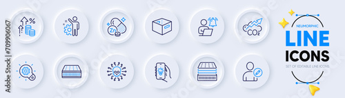 Cyber attack, Co2 and Zinc mineral line icons for web app. Pack of Cogwheel, User notification, Inflation pictogram icons. Employee, Electric app, Office box signs. Edit user. Vector