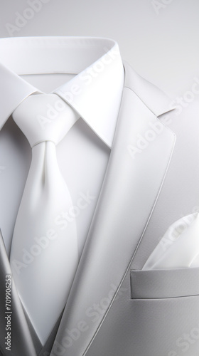 close-up of a white tie and a white business suit, on a light gray background created with Generative Ai