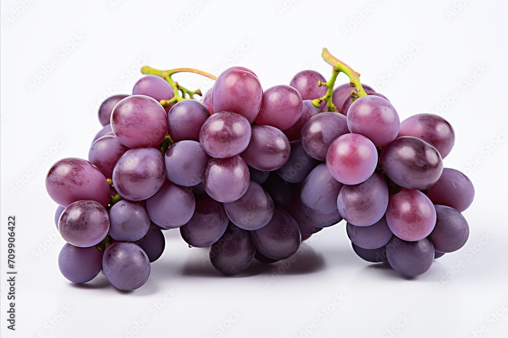 Fototapeta premium Juicy purple grape with water droplets isolated on white background for advertising campaigns