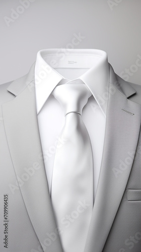 close-up of a white tie and a white business suit, on a light gray background created with Generative Ai