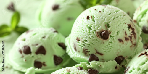 ice cream scoop, green pistachio ice cream with chocolate chips  © reddish