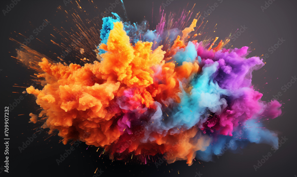 Explosion of colored powder, isolated on background, generative ai