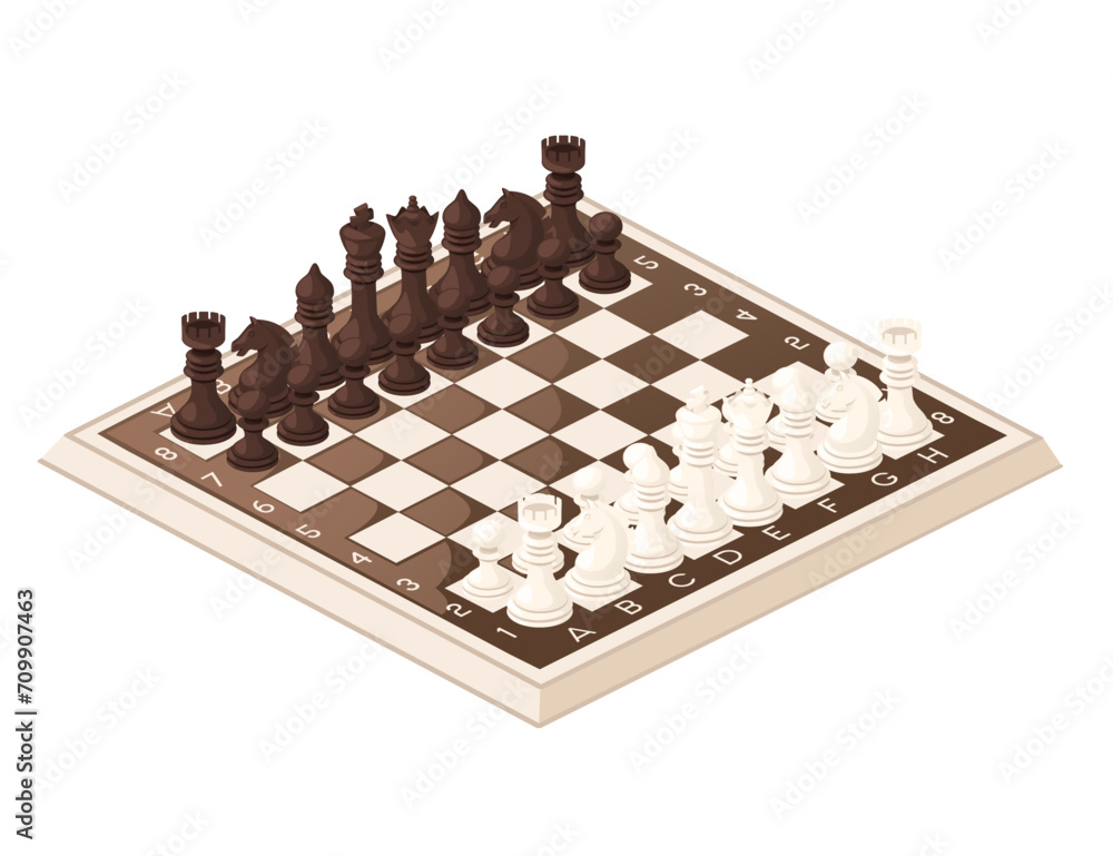 Classic chessboard and set of white and black chess figure vector illustration isolated on white background Classic chessboard and set of white and black chess figure vector illustration isolated on white background