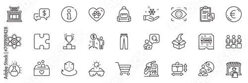 Icons pack as Payment received, Sunglasses and Delivery market line icons for app include Moving service, Yoga, Info outline thin icon web set. Spanner, Donation, Market sale pictogram. Vector