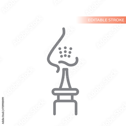 Nasal spray line vector icon. Human runny nose outline.