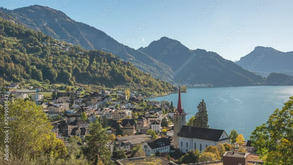 Weggis Switzerland time lapse, city skyline timelapse at Weggis town and Lake Lucerne (Luzern) Weggis Switzerland time lapse, city skyline timelapse at Weggis town and Lake Lucerne (Luzern)