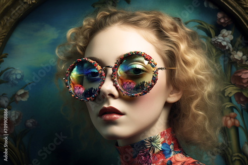 Creative image, girl in sunglasses, surrealism, art.