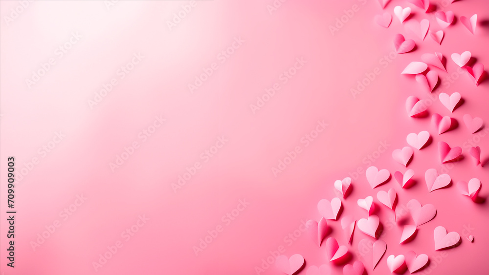 Pink cut paper hearts. Valentine's Day. AI Generated.