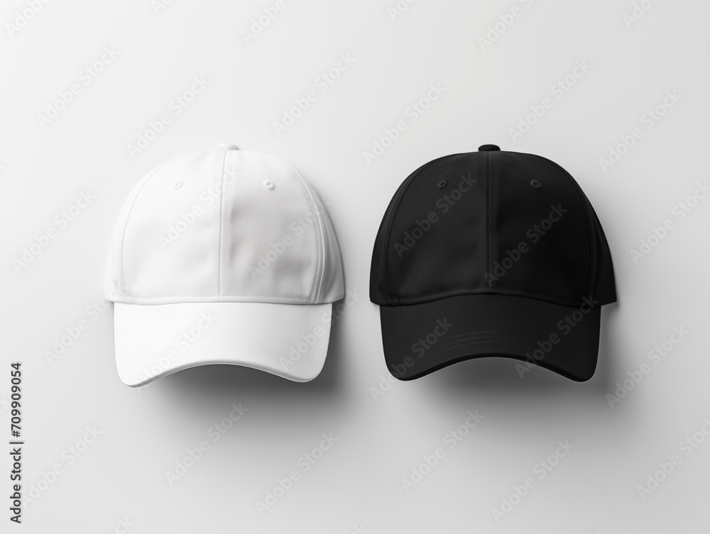 Φωτογραφία Photo two caps mockup, baseball caps on the simple background