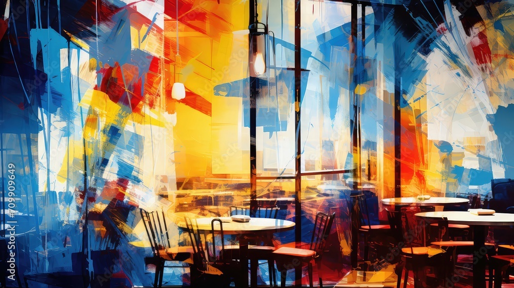 design abstract restaurant background illustration colorful vibrant, creative modern, stylish contemporary design abstract restaurant background - obrazy, fototapety, plakaty 