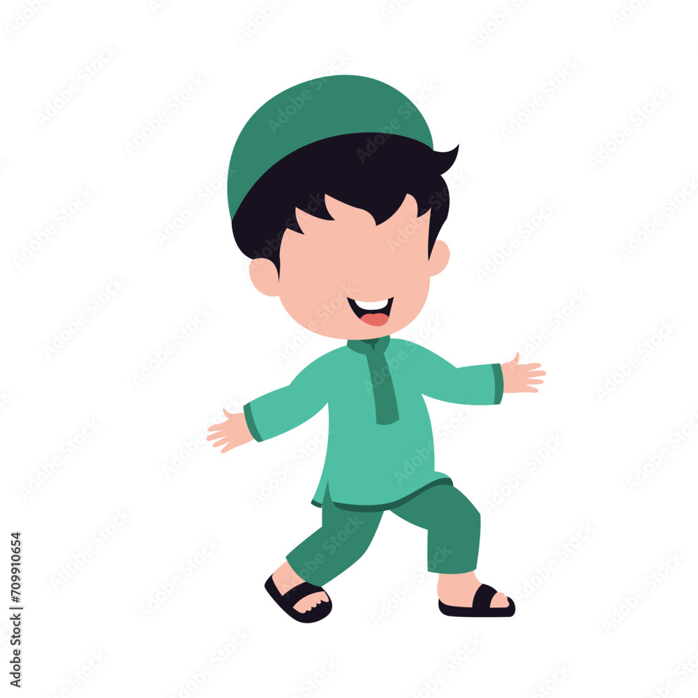 cute isolated muslim characer. chibi style character design.