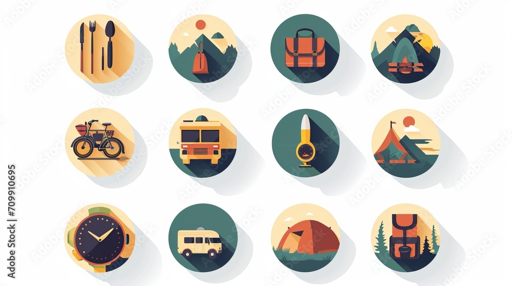 Fototapeta premium Travel flat icons set in vector style collection of vector travel icons in flat design