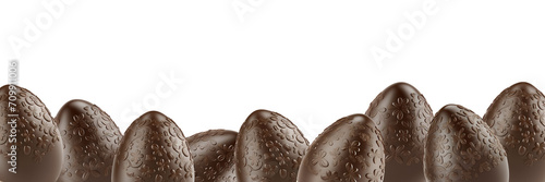 Bottom border row of Easter chocolate egg isolated on transparent background. Easter web banner, png file © Delphotostock