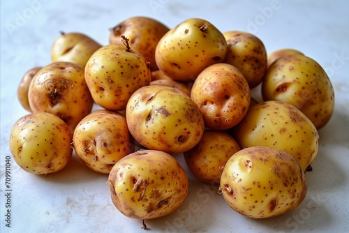 Organic potatoes   fresh and nutritious root vegetables on clear solid white background