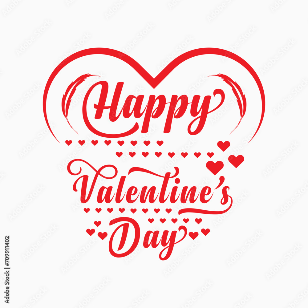 Lettering Happy Valentines Day banner, Valentines Day greeting card template with typography text happy valentine`s day and red heart and line on background. Vector illustration